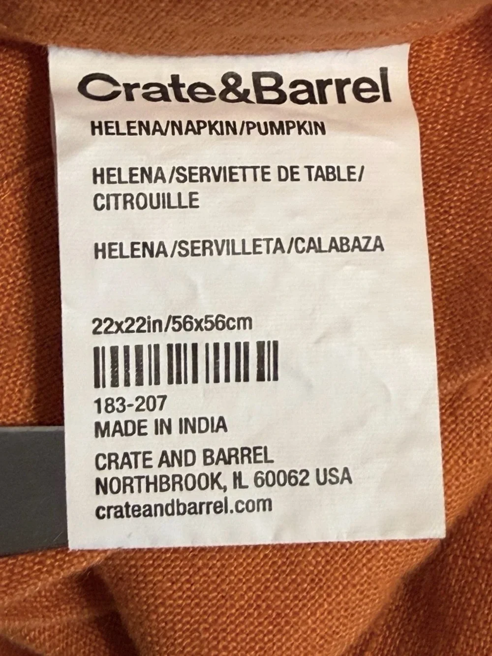 Set of 8 Orange Crate & Barrel Linen Napkins Helena Pumpkin 22
